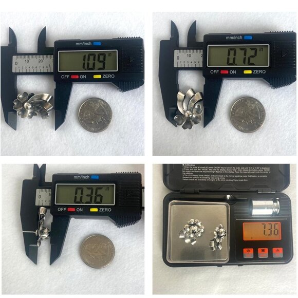 VTG Sterling Silver 925 3 Dimensional Rose Flower Ribbon 1" Stud Earrings - Picture 10 of 16